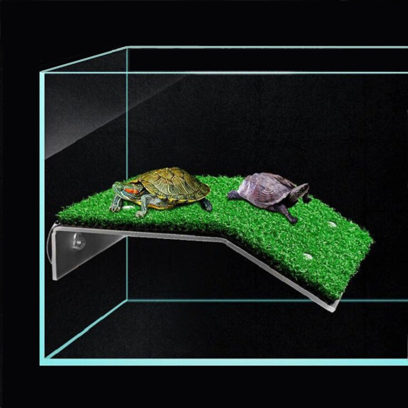 Turtle Basking Platform with Suction Cups, Reptile Floating Dock with Artificial Grass for Aquatic Pets