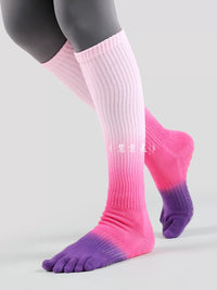 Women's Non-Slip Yoga Pilates Socks with Five Toes, Gradient Color