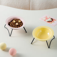 Ceramic UFO Pet Bowl with Stand for Cats and Dogs - Elevated Food and Water Dish