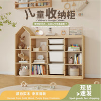 Solid Wood Kids Toy Storage Cabinet Bookshelf Multilayer Organizer for Children's Books and Sundries