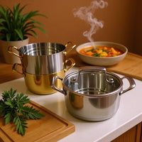 Stackable Stainless Steel Mini Hot Pot with Handles, Induction Cooktop & Gas Stove Compatible