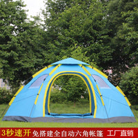 Automatic Pop-Up 6-8 Person Camouflage/Blue Hexagonal Tent for Outdoor Camping, Beach, Hiking