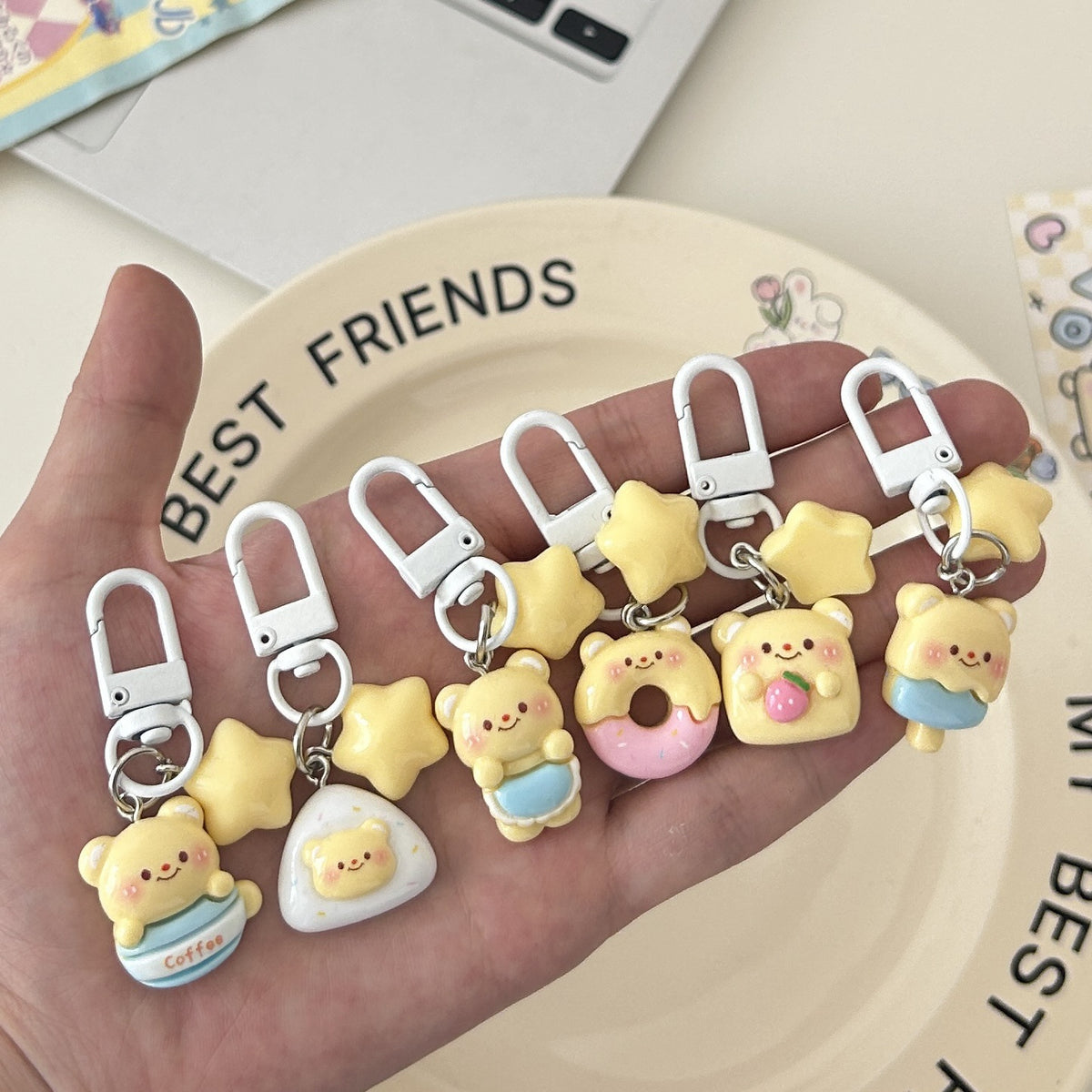 Butter Bear Keychain Backpack Charm, Graduation Gift, Cute Creative Key Ring