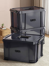 Industrial Style Stackable Plastic Storage Box with Lid, Large Capacity Multi-functional Organizer Bin