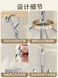 Multifunctional Clothes Drying Rack with Clips for Socks Underwear Baby Clothes, Non-slip Balcony Hanger
