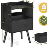 Smart Nightstand with Power Outlet, Modern Bedside Table with Storage