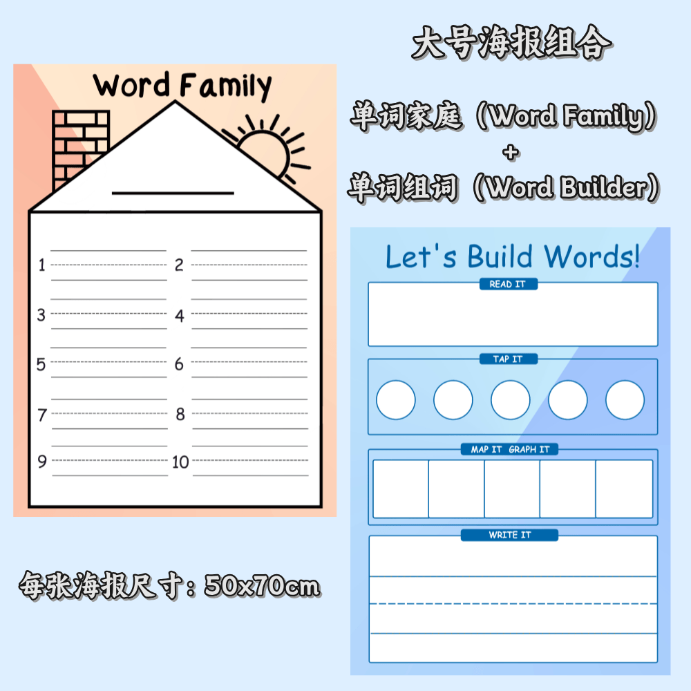 Large English Word Family & Word Builder Eraseable Posters