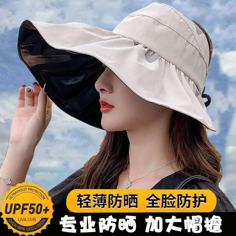 Women's Empty Top Sun Visor Hat Wide Brim UV Protection Fisherman Cap
