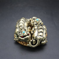 Pure Brass Pixiu Pair with Rhinestones - Wealth Attracting Desk Ornament