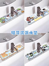 Cute Cartoon Faucet Absorbent Mat for Bathroom Sink Splash Guard Quick Dry Non-Slip Draining Pad