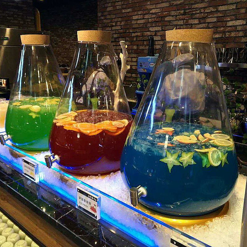 Large Glass Juice Dispenser with Faucet, Cold Water Kettle, Sealed Jar for Beverages, Wine, and Commercial Self-Serve Fruit Tea