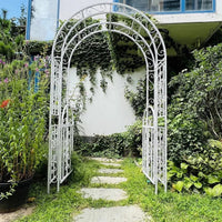 European Style Wrought Iron Archway with Gate for Climbing Plants, Outdoor Garden Arbor for Roses and Vines