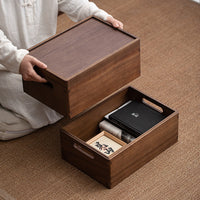 Solid Wood Storage Box with Lid, Multi-layer Divided Organizer for Home Sundries, Snacks, Tea Sets, Books