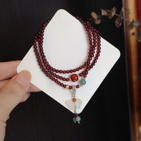 Natural Garnet and Hetian Jade Bracelet with Gourd Pendant for Women