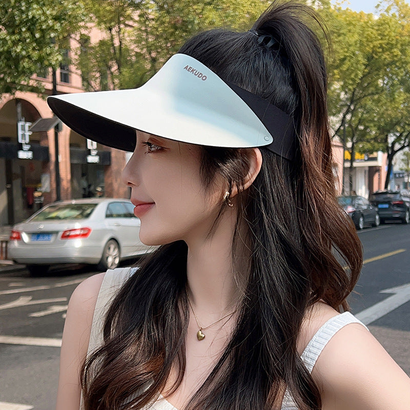 Women's Summer Wide Brim UV Protection Foldable Sun Visor Hat for Outdoor Sports