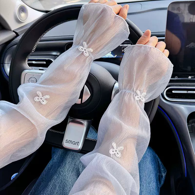 Plus Size Lace Sun Protection Arm Sleeves for Women, UV Protection Driving Gloves, Thin Breathable Arm Cover