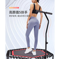 Hexagonal Trampoline with Handrail for Adults and Kids, Indoor Fitness Rebounder
