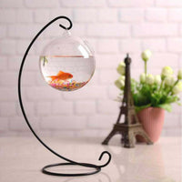 Hanging Glass Terrarium Fish Tank with Iron Stand for Plants and Small Fish