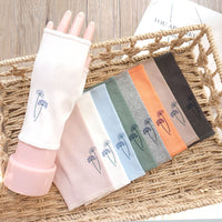 Women's Cotton Breathable Half-Finger Sun Protection Gloves for Driving and Touchscreen Use