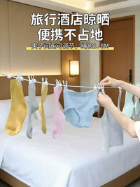 Portable Travel Clothesline with 12 Clips, Retractable Laundry Drying Rope for Indoor Outdoor Use