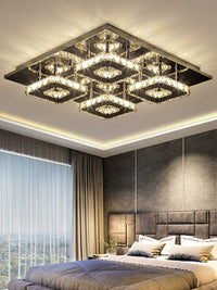 Modern LED Crystal Ceiling Light for Living Room, Rectangular Flush Mount Fixture