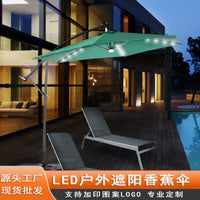 Outdoor Cantilever Patio Umbrella with Solar LED Lights and Base