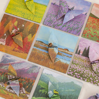 Healing Oil Painting Landscape Origami Paper for DIY Crafts and Decoration