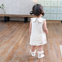 Girls' Korean Style Sweet Striped Lace Collar Sleeveless Dress