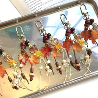 Autumn Maple Leaf Beaded Phone Charm Keychain Pendant