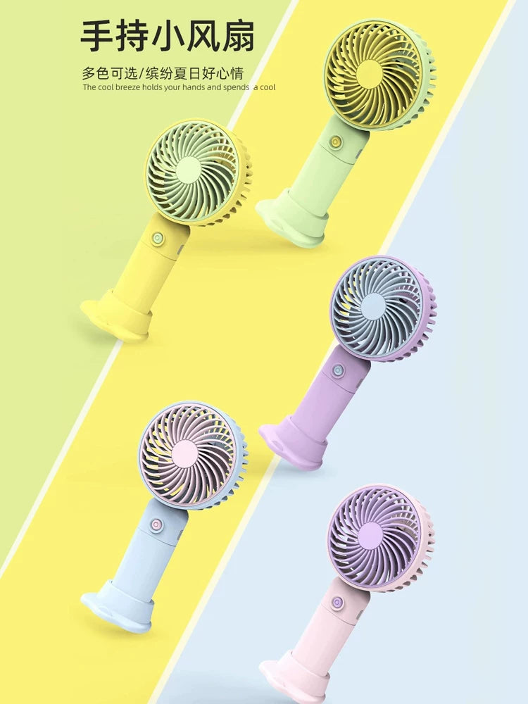 Portable USB Rechargeable Mini Handheld Desk Fan with 3-Speed Settings and Base