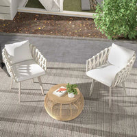 Outdoor Rattan Dining Table and Chairs Set with Rock Slab Top for Patio Garden Cafe