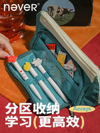 Never 3.0 Large Capacity Pencil Case Vintage American Style Multifunctional Transparent Canvas Pouch for Boys and Girls