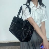 PU Leather JK Uniform Large Capacity Shoulder Bag for High School Students