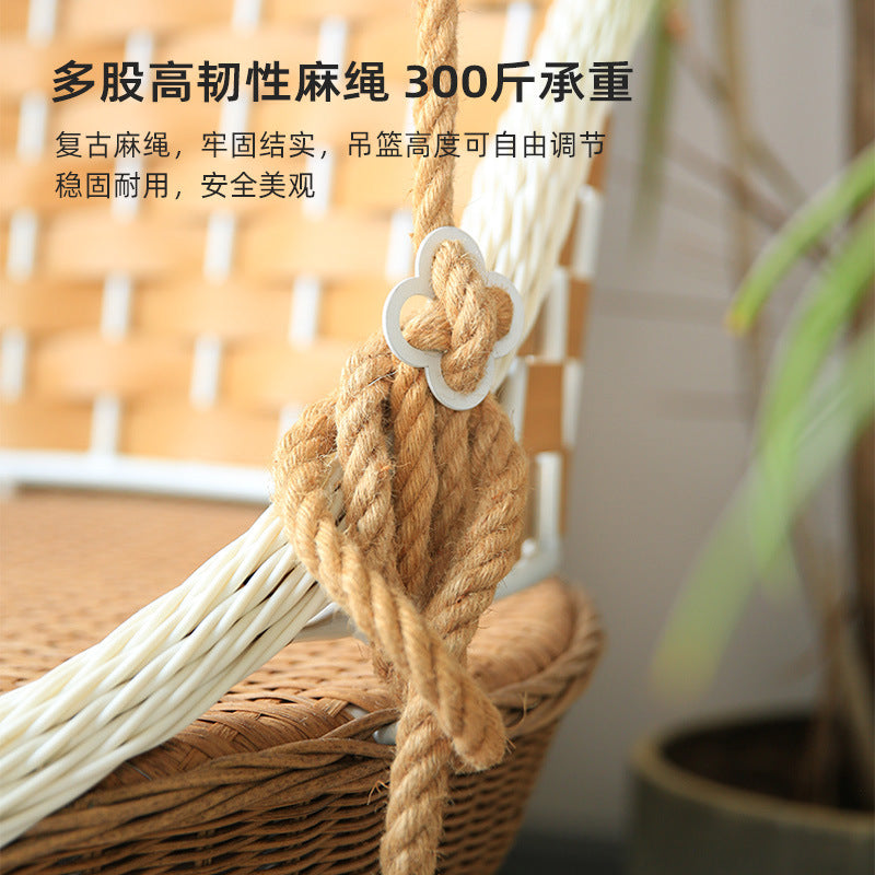 Outdoor Patio Wicker Swing Chair with Stand, Indoor/Outdoor Hanging Basket Chair for Balcony, Garden, and Leisure