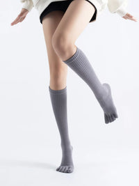 Professional Pilates Mid-Calf Yoga Compression Socks with Five Toes and Non-Slip Grip