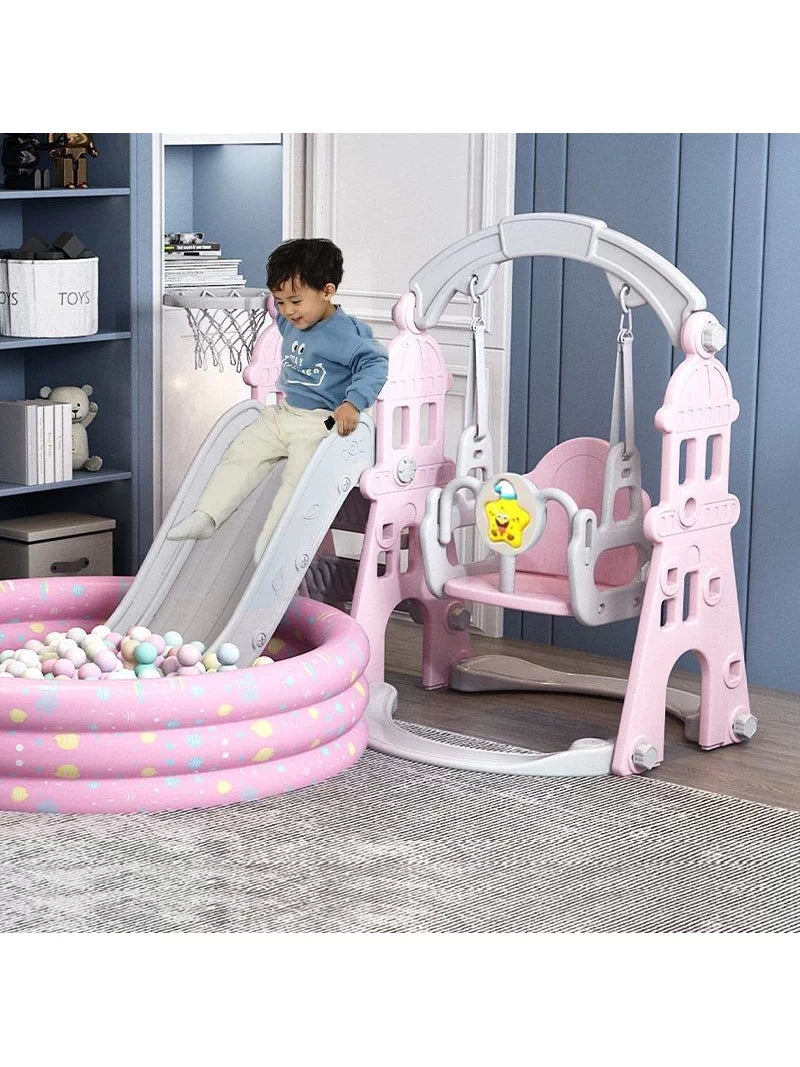 Kids Indoor Outdoor Slide Swing Set with Ball Pit for Toddlers and Babies