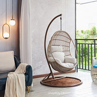 Outdoor Rattan Wicker Hanging Egg Chair with Stand, Single Person Swing Basket for Patio Balcony Garden