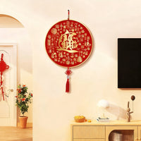 Chinese Blessing Character Wall Hanging Decor with Tassel for Living Room TV Background
