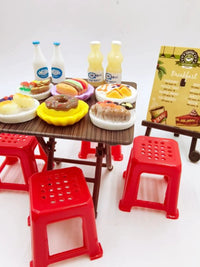 Miniature Dollhouse Dining Table and Chair Set, Foldable Simulation Food Play Model
