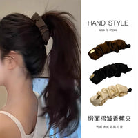 Satin Pleated Banana Hair Clip for Ponytails and Updos, Vertical Twist Hair Claw for Thin Hair