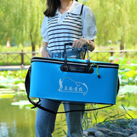 Foldable Live Fish Bucket with Shoulder Strap and Optional Oxygen Pump for Fishing