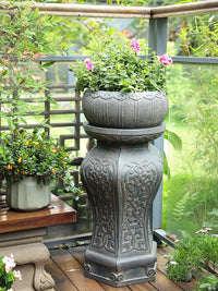 New Chinese Style Faux Stone Pedestal Planter Base for Indoor Outdoor Garden Decor