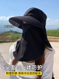 Women's Wide Brim Sun Hat with Neck Flap and Face Mask, UV Protection Breathable Summer Outdoor Hat