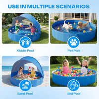 Foldable Pet Swimming Pool with Sunshade for Outdoor Bathing and Play