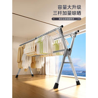 Stainless Steel Foldable Clothes Drying Rack for Indoor/Outdoor Use, Retractable Triple Rod Design