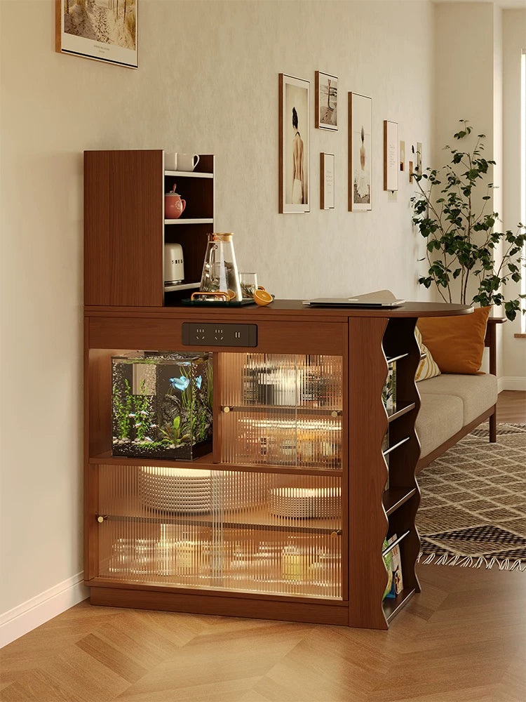 Solid Wood Home Bar Table Living Room Folding Retractable Bar Cabinet Sofa Side Partition Small Apartment Island Dining Sideboard