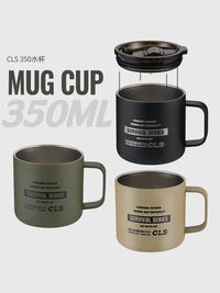 Outdoor 304 Stainless Steel Double-Layer Insulated Coffee Mug with Lid for Camping & Picnic