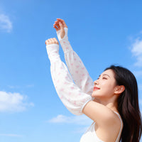 Summer Sun Protection Arm Sleeves and Fingerless Gloves for Driving, Cycling, UV Coverage, Ice Silk, Printed