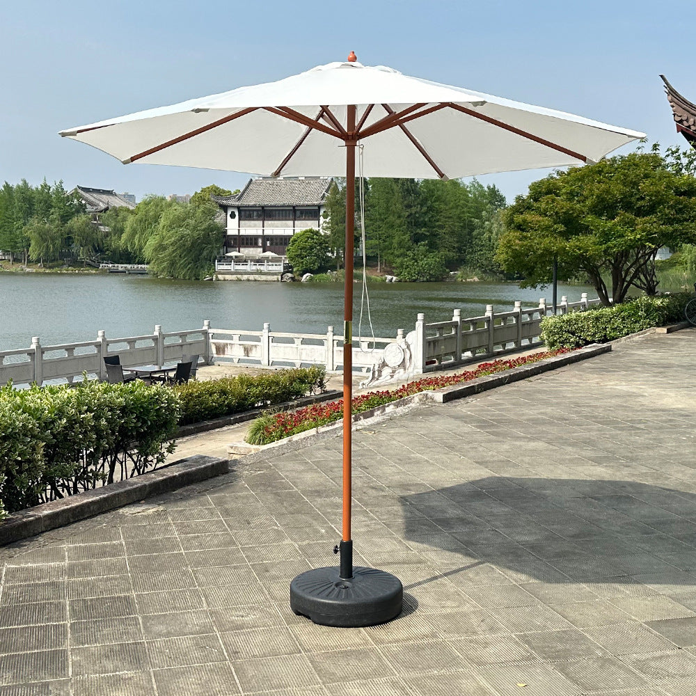 2.7m Outdoor Wooden Patio Umbrella with Pulley System for Garden Beach Pool Camping