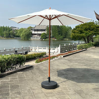 2.7m Outdoor Wooden Patio Umbrella with Pulley System for Garden Beach Pool Camping